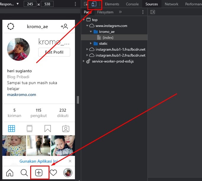 cara posting instagram di pc